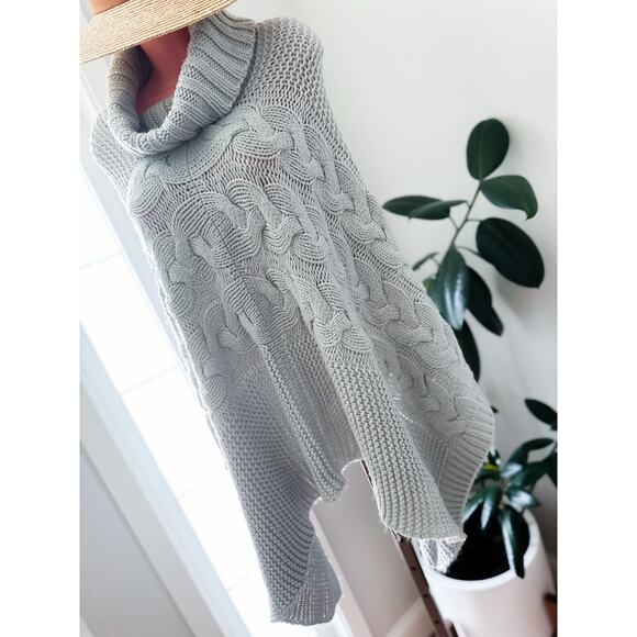 Frost-Kissed Paths & Fireside Stories slouchy cable knit drapey poncho sweater - Picture 2 of 6